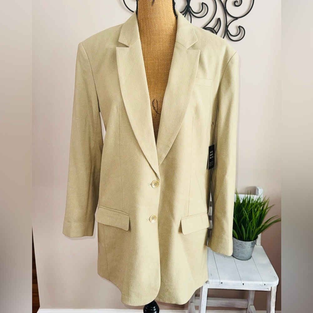 EXPRESS NEW $168 ELM GREEN LINEN BLEND OVERSIZED BOYFRIEND BLAZER SZ M MEDIUM - Picture 3 of 10